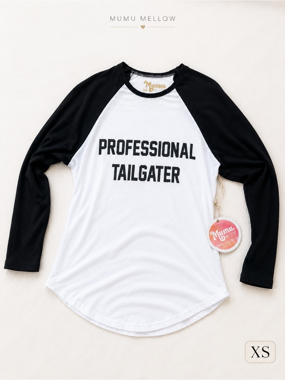 Mumu Mellow Professional Tailgater Raglan Tee XS Black White Softball